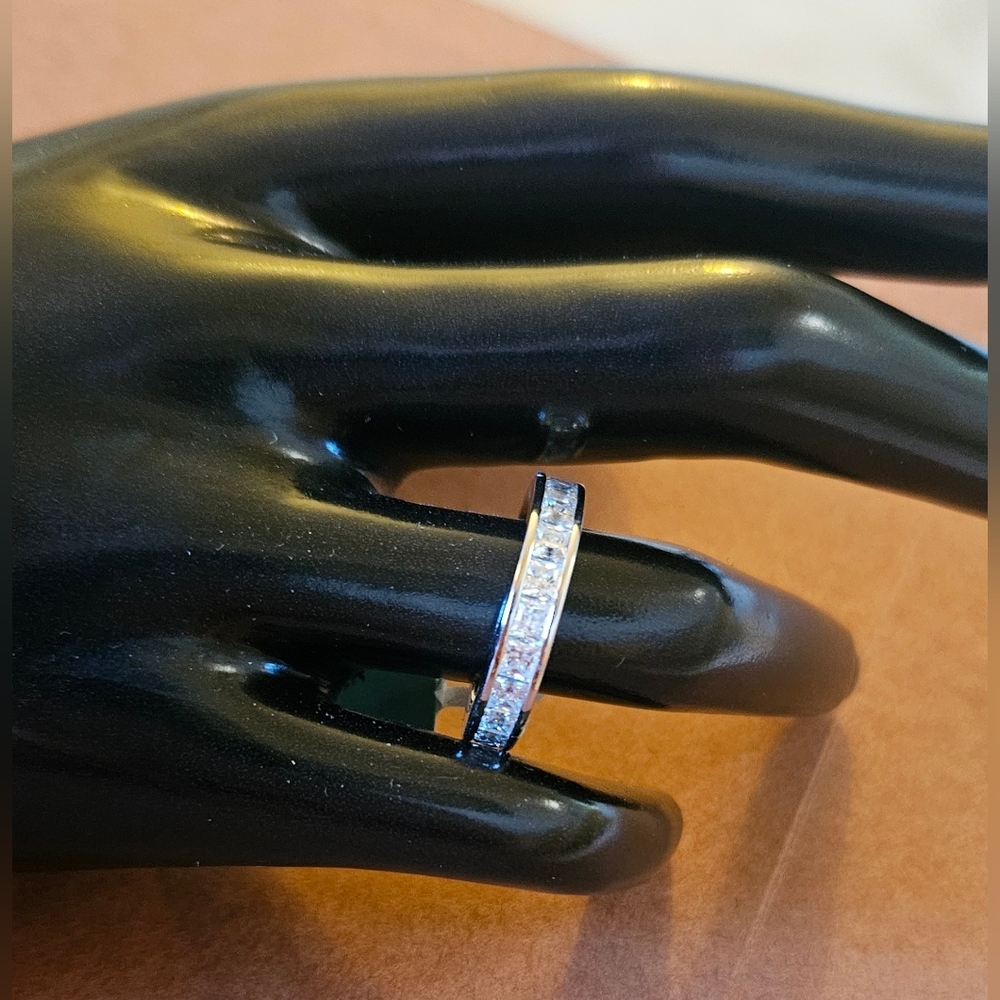 Sterling Silver Moissanite Eternity Ring Size 8 - Picture 2 of 5